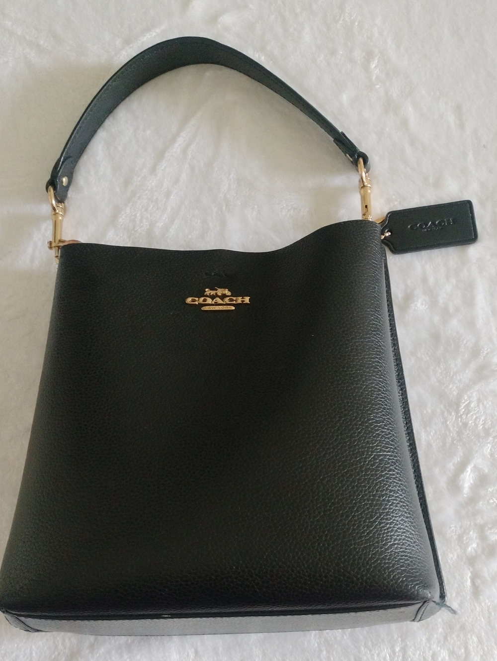 COACH Black Pebbled Leather Bucket Bag